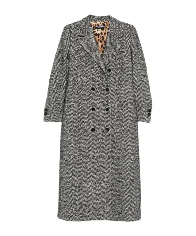 Dolce & Gabbana Double-breasted Coat With Herringbone Pattern Dolce E Gabbana In Gray