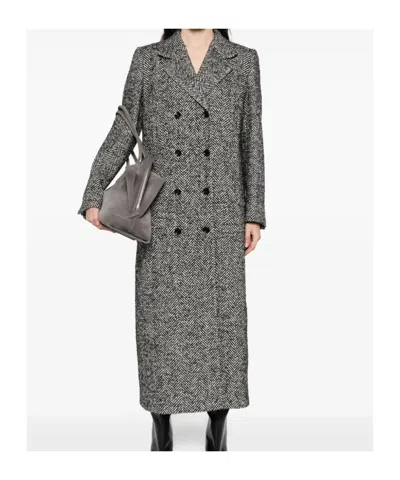 Dolce & Gabbana Double-breasted Coat With Herringbone Pattern Dolce E Gabbana In Gray