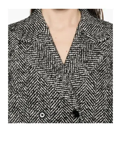 Dolce & Gabbana Double-breasted Coat With Herringbone Pattern Dolce E Gabbana In Gray