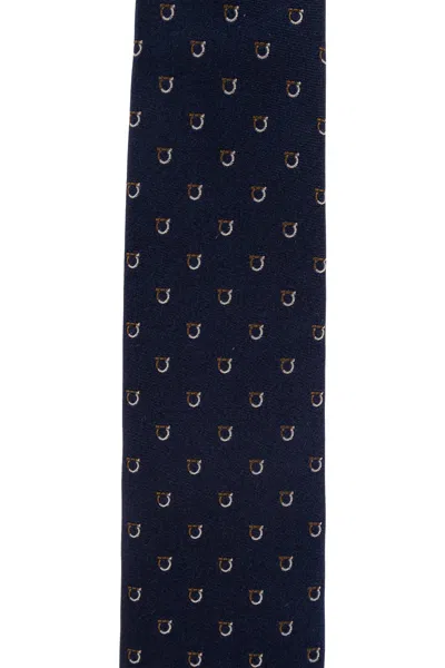 Ferragamo Gancini Bicolor Jacquard Tie Ties And Bow Ties Blue