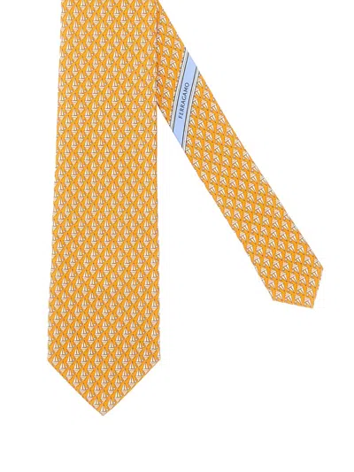 Ferragamo Patterned Slim Silk Tie In Yellow