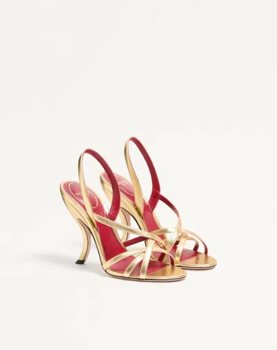 Valentino Garavani Fetishique Sandal In Laminated Nappa 105mm Woman Antique Brass 40 In Gold
