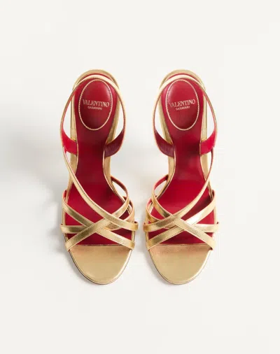 Valentino Garavani Fetishique Sandal In Laminated Nappa 105mm Woman Antique Brass 40 In Gold
