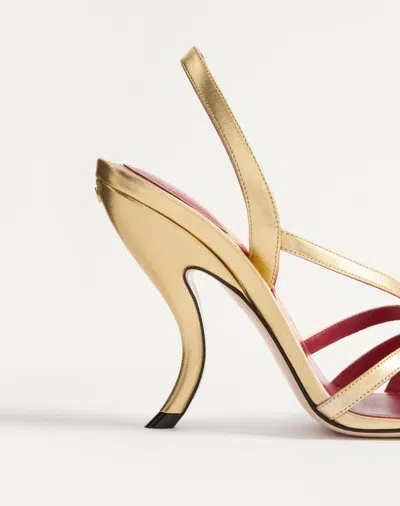 Valentino Garavani Fetishique Sandal In Laminated Nappa 105mm Woman Antique Brass 40 In Gold