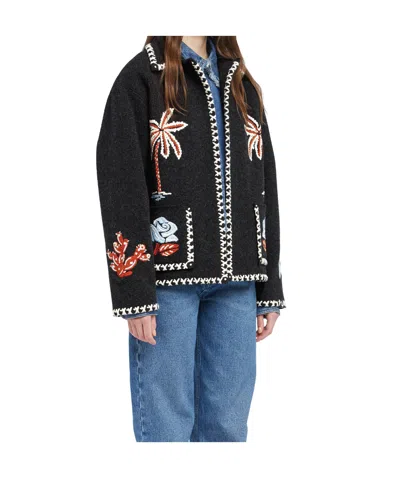 Alanui Remember Me Embroidered Palm-tree Jacket In Black