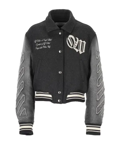 Off-white Logo Flocked Button-up Jacket In Black