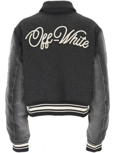 Off-white Logo Flocked Button-up Jacket In Black