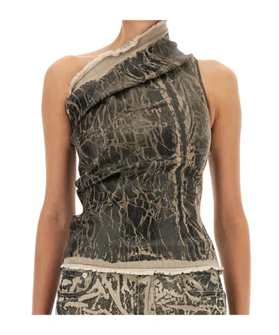 Rick Owens Drkshdw Asymmetric Abstract Pattern Sleeveless Top In Green