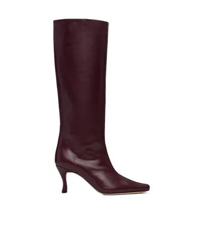 By Far Stevie 42 White Leather Boots In Burgundy