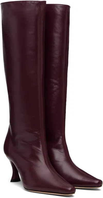 By Far Stevie 42 White Leather Boots In Burgundy