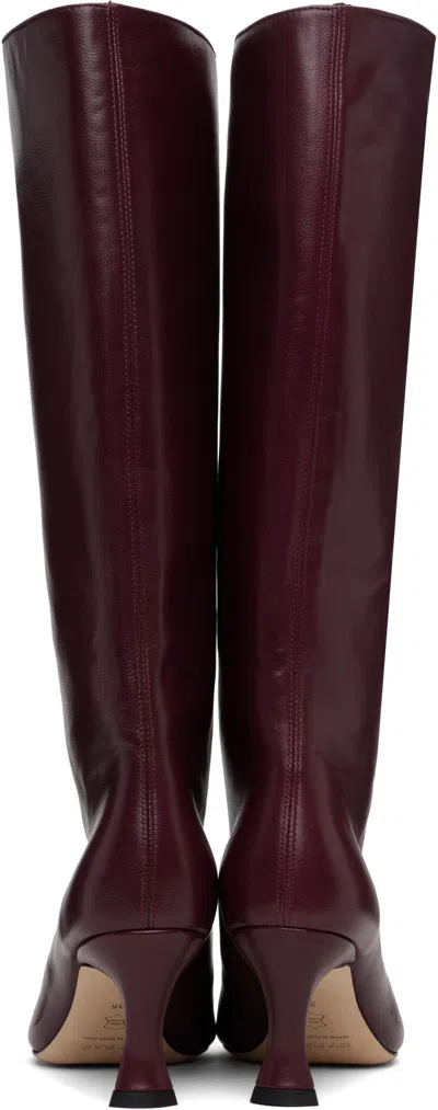 By Far Stevie 42 White Leather Boots In Burgundy