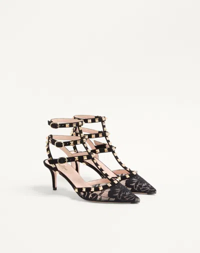 Valentino 65mm Rockstud Lace Stud Pumps In Black