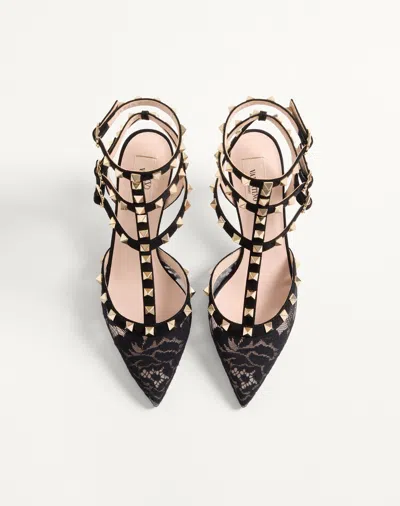 Valentino 65mm Rockstud Lace Stud Pumps In Black