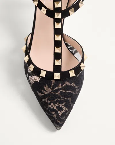 Valentino 65mm Rockstud Lace Stud Pumps In Black