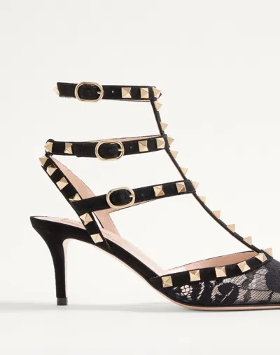 Valentino 65mm Rockstud Lace Stud Pumps In Black