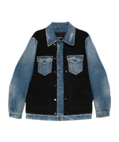 Dolce & Gabbana Blue Cotton Elastan Polyamide Polyester Jacket In Black