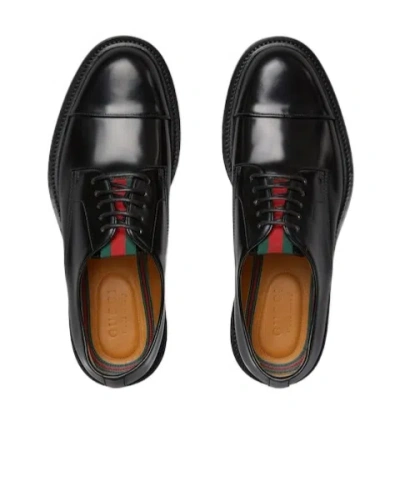 Gucci Interlocking G Leather Lace-up Shoes In Black
