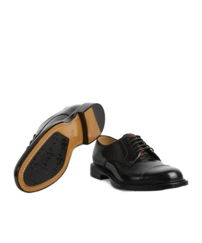 Gucci Interlocking G Leather Lace-up Shoes In Black