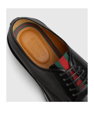 Gucci Interlocking G Leather Lace-up Shoes In Black