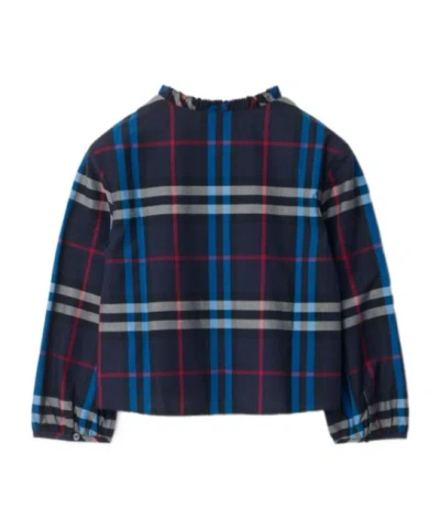 Burberry Check-pattern Smocked Blouse In Blue