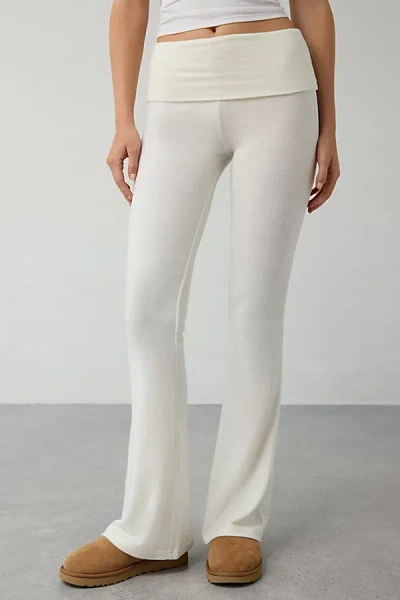 Out From Under Stay At Home Foldover Flare Legging Pant In Ivory, Women's At Urban Outfitters In White