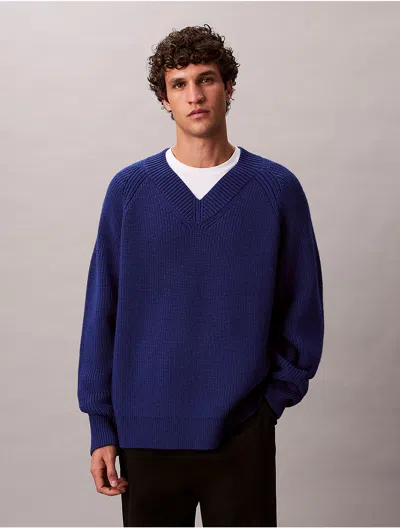 Calvin Klein V-neck Sweater In Blue