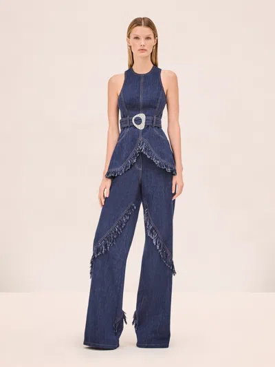 Alexis Reed Fringed Belted Top In Blue