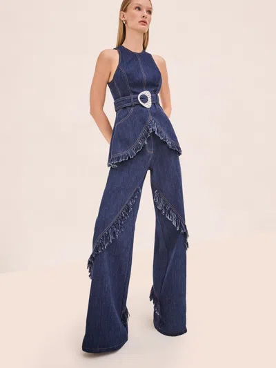 Alexis Reed Fringed Belted Top In Blue
