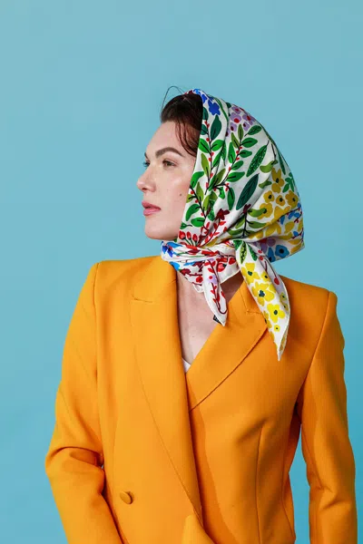 Jessie Zhao New York Silk Scarf Of Blooms In Multi