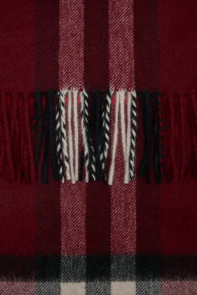 Burberry Check Patterned Cashmere Scarf Fringed Edges In Purple