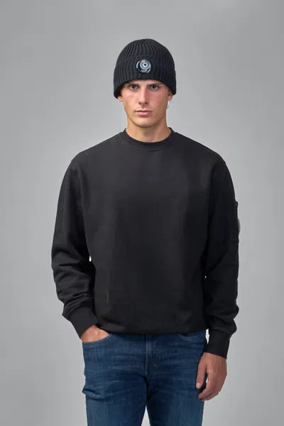 C.p. Company Minimalist Black Long-sleeve Crewneck Sweatshirt With Zippered Pocket In Black