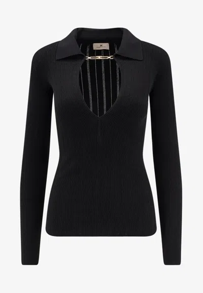 Elisabetta Franchi Silk-blend V-neck Sweater In Black