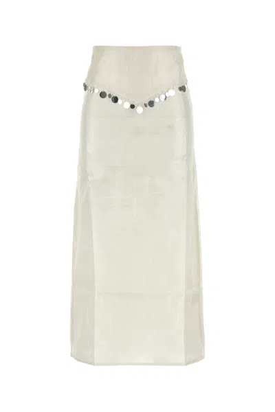 Gimaguas High Waist Sheer Skirt With Sequins And Slit In White