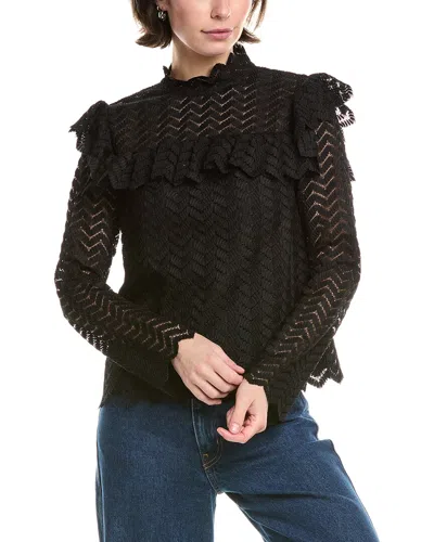 Rebecca Taylor Chevron Lace Top In Black