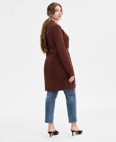 Inc International Concepts Plus Size Metallic Double-breasted Cardigan, Created For Macy's In Burgundy