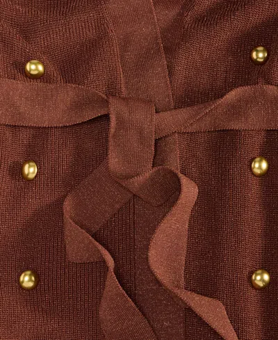 Inc International Concepts Plus Size Metallic Double-breasted Cardigan, Created For Macy's In Burgundy