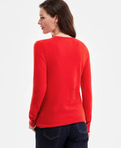 Charter Club 100% Cashmere Petite V-neck Long-sleeve Sweater, Created For Macy's In Red