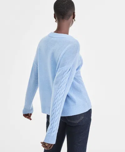 Charter Club Petite Cashmere Angled Cable V-neck Sweater, Macy's Exclusive In Blue