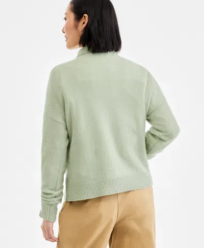 Charter Club Women's 100% Cashmere Placed Cable-knit V-neck Sweater, Macy's Exclusive In Green