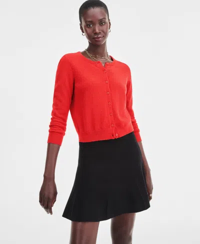 Charter Club Petite Cashmere Crewneck Button-front Cardigan, Exclusively At Macy's In Red