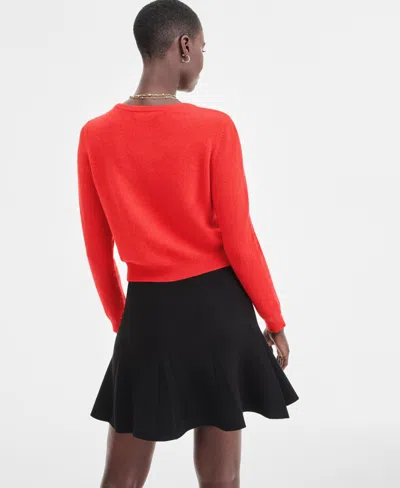 Charter Club Petite Cashmere Crewneck Button-front Cardigan, Exclusively At Macy's In Red