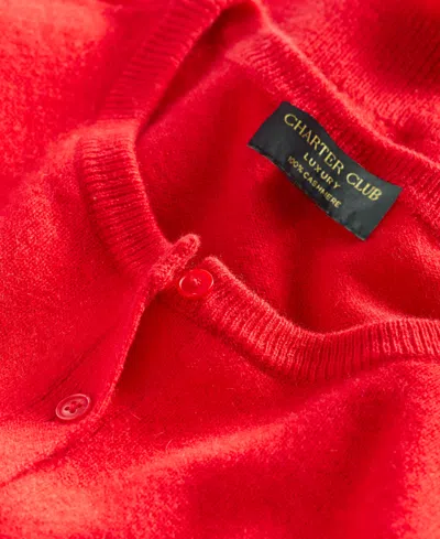 Charter Club Petite Cashmere Crewneck Button-front Cardigan, Exclusively At Macy's In Red