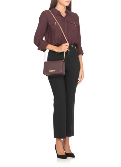 Elisabetta Franchi Rectangular Shoulder Bag Chain Strap In Burgundy