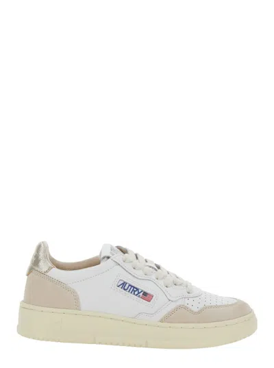Autry White And Silver 'medalist Low' Sneakers In Leather With Suede Inserts In Neutral