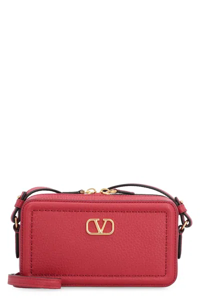 Valentino Garavani Alltime Leather Shoulder Bag With Vlogo Signature Detail In Red