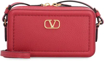 Valentino Garavani Alltime Leather Shoulder Bag With Vlogo Signature Detail In Red