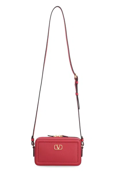 Valentino Garavani Alltime Leather Shoulder Bag With Vlogo Signature Detail In Red