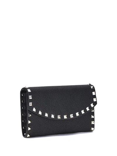 Valentino Garavani Rockstud Leather Wallet On Chain In Black