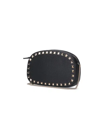 Valentino Borsa A Tracolla Rockstud In Pelle Nera Donna In Black