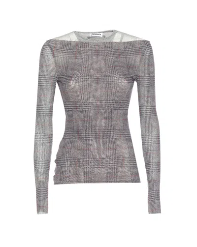 Jean Paul Gaultier Women Body Shadow And Prince Of Wales Print Mesh Top In Gray